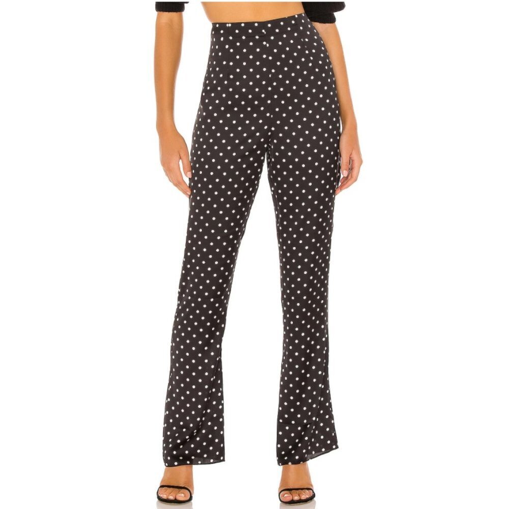 L'Academie The Aiko Pant Black & Ivory Polka Dot Size XL NWT